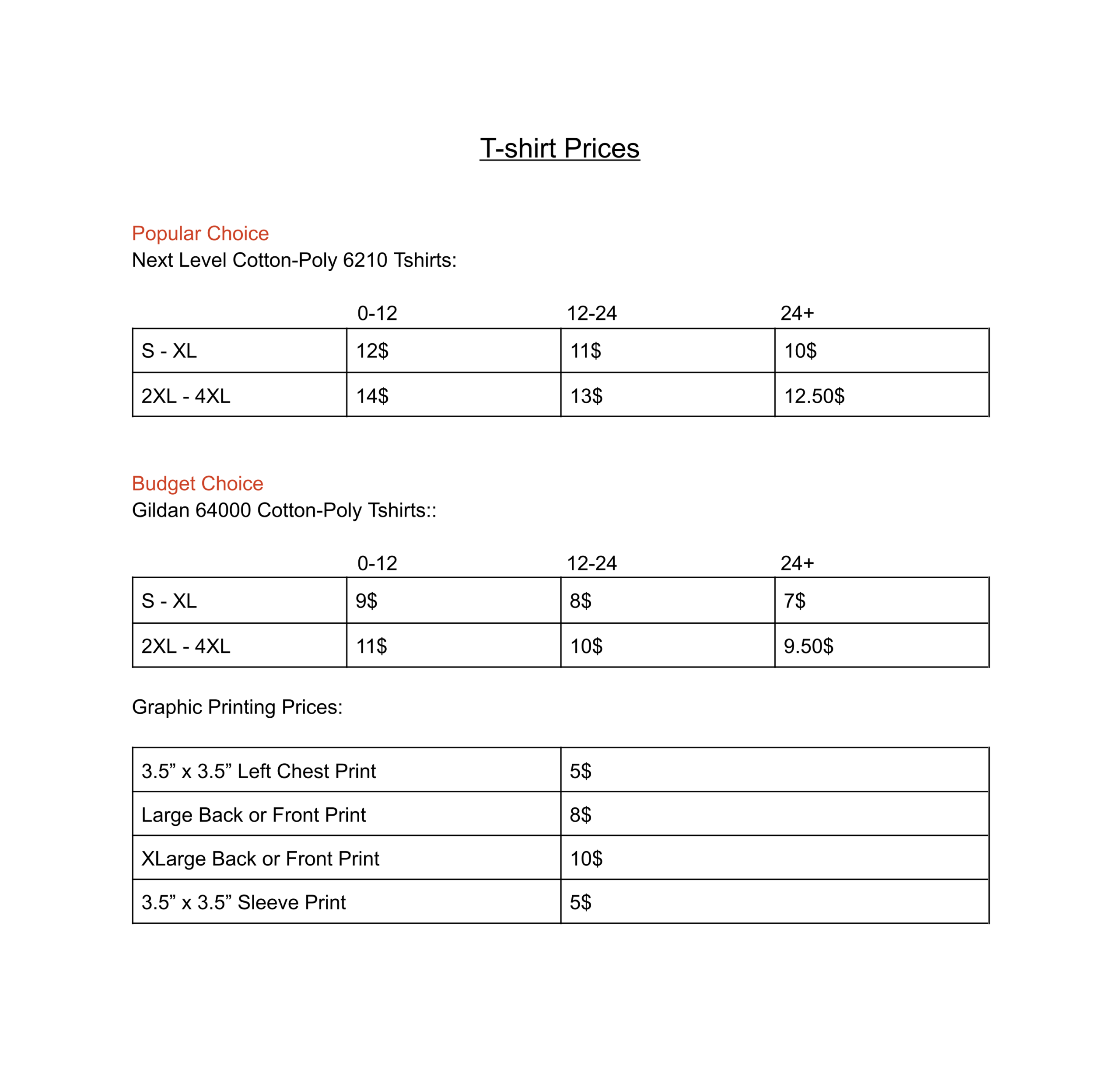 tshirt prices